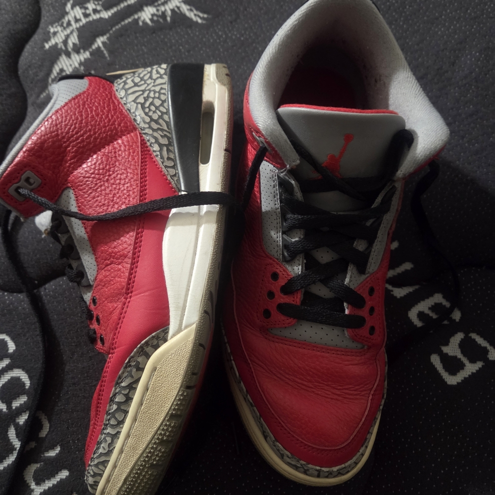 Air Jordan 3s Red and White Men's Sneakers